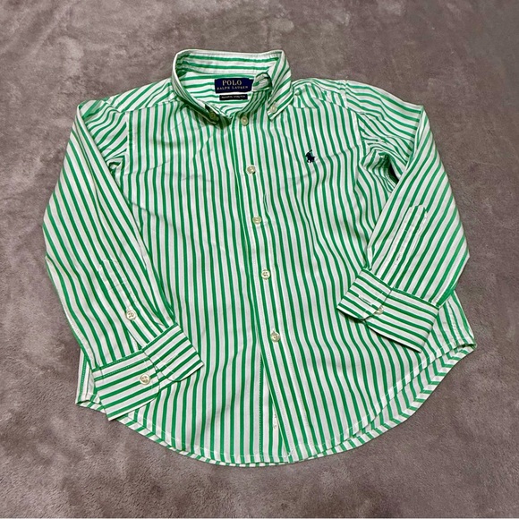 Polo by Ralph Lauren Kids Green and White Striped Shirt - Picture 3 of 4